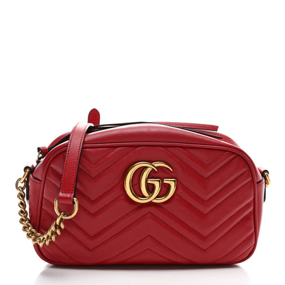 Gucci Calfskin Matelasse Small GG Marmont Chain Shoulder Bag Hibiscus Red 1 of 10