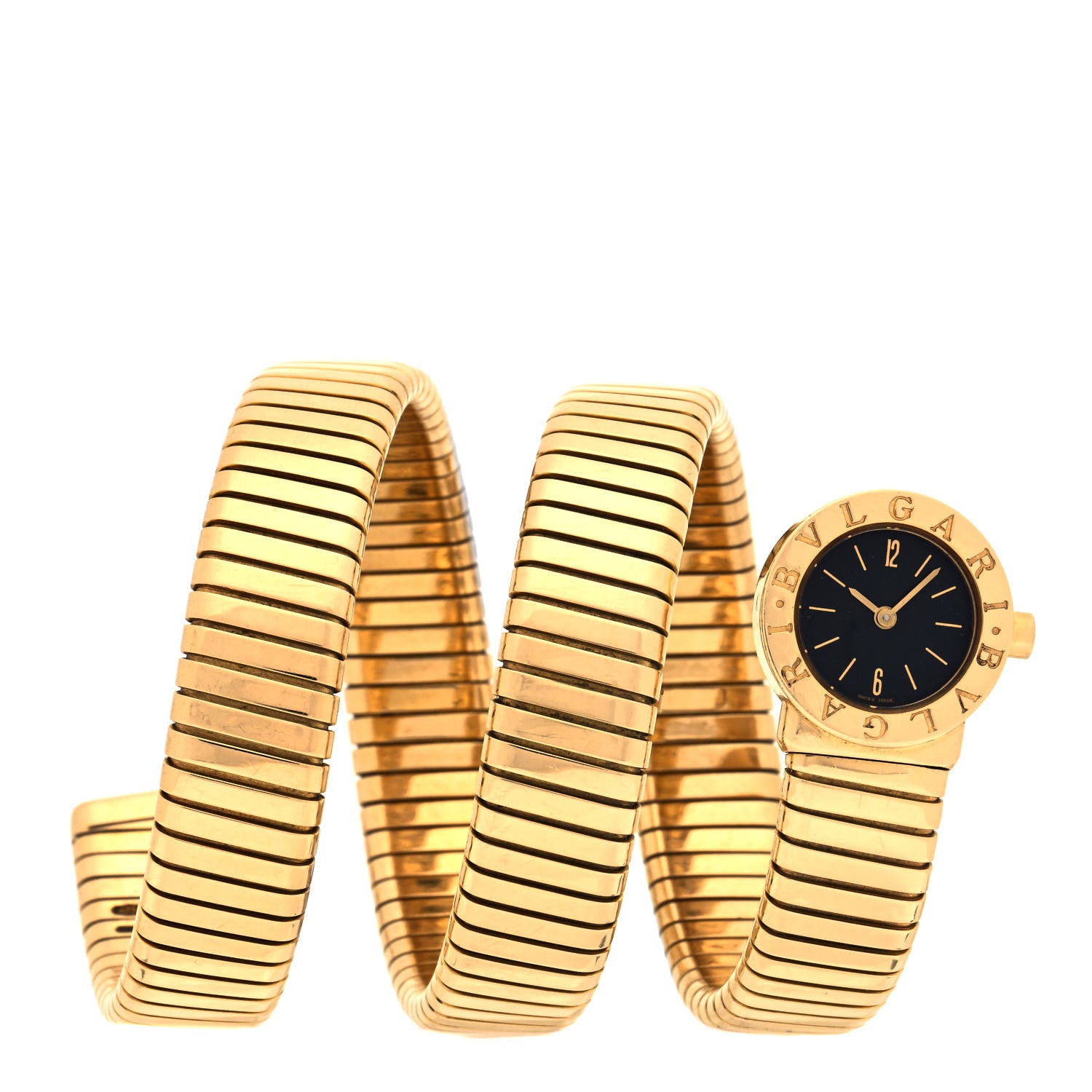 Bulgari 18K Yellow Gold 19mm Serpenti Tubogas Double Spiral Quartz Watch Black 1 of 5