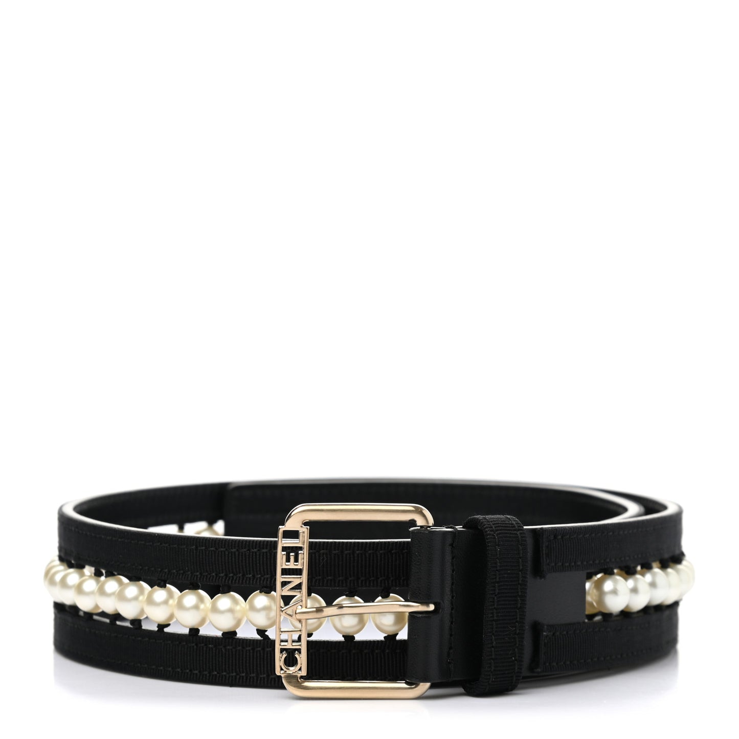 Calfskin Grosgrain Pearl Logo Belt 70 28 Black