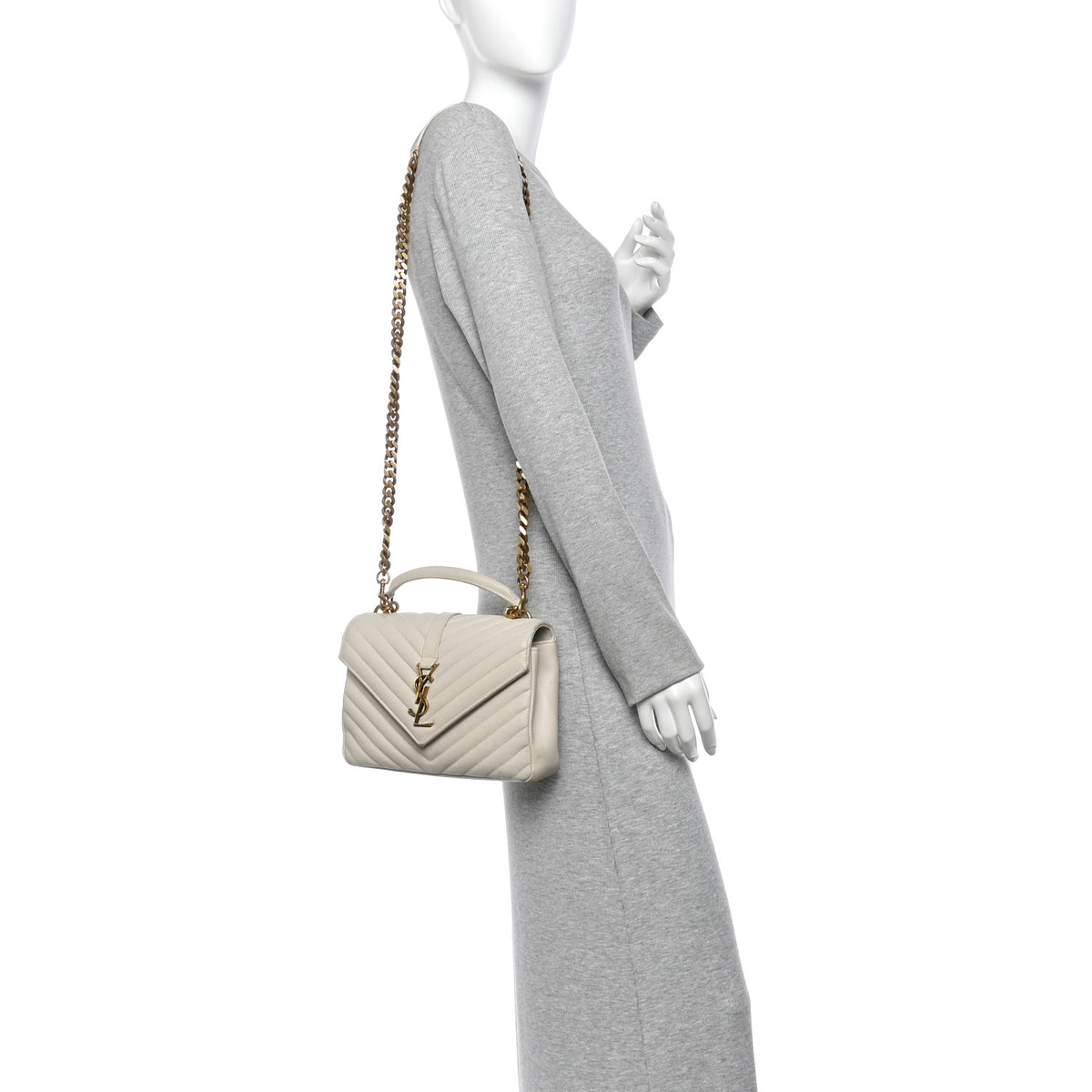 Saint Laurent Sheepskin Matelasse Chevron Monogram Medium College Bag Crema Soft 2 of 15