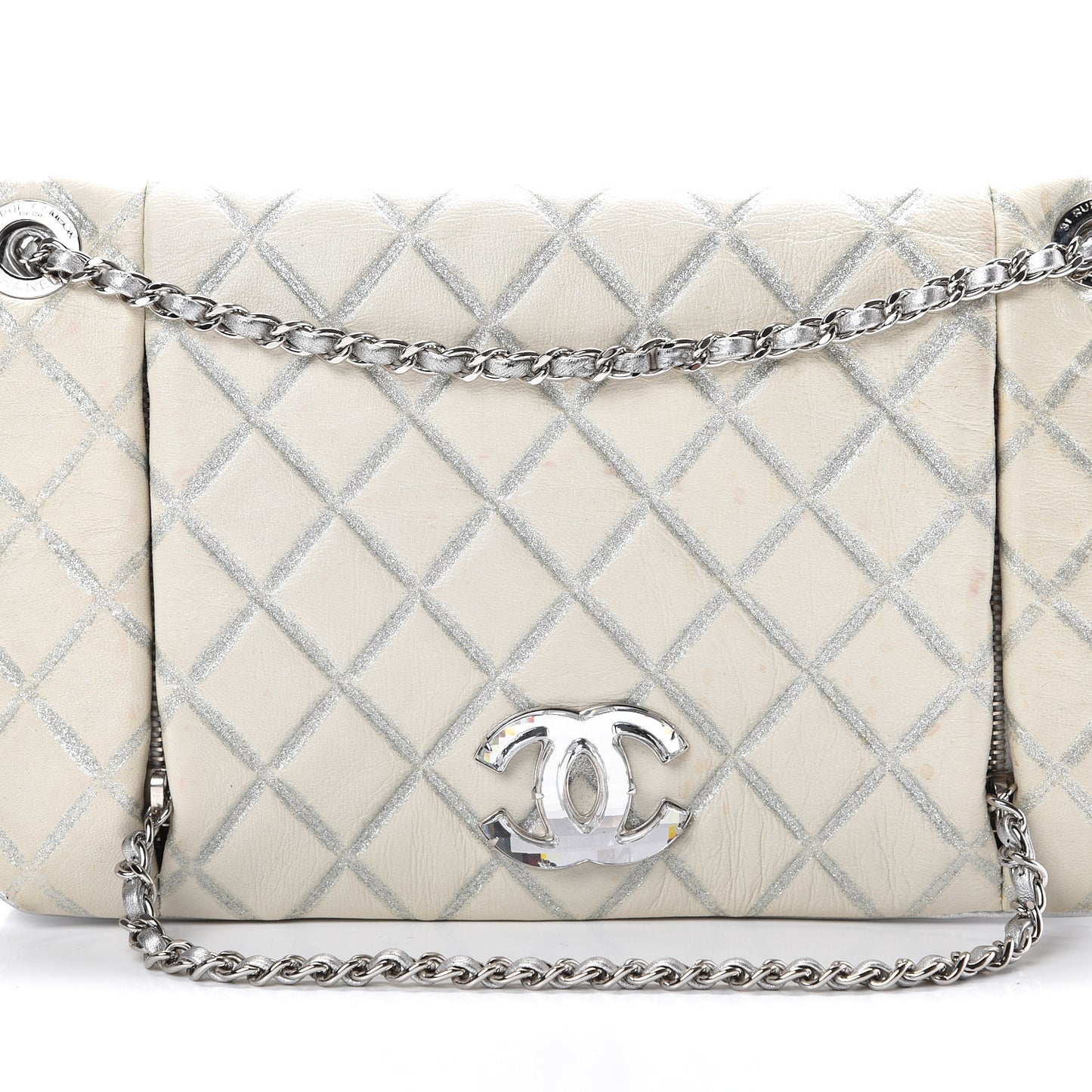 Lambskin Embossed CC Flap Shoulder Bag White