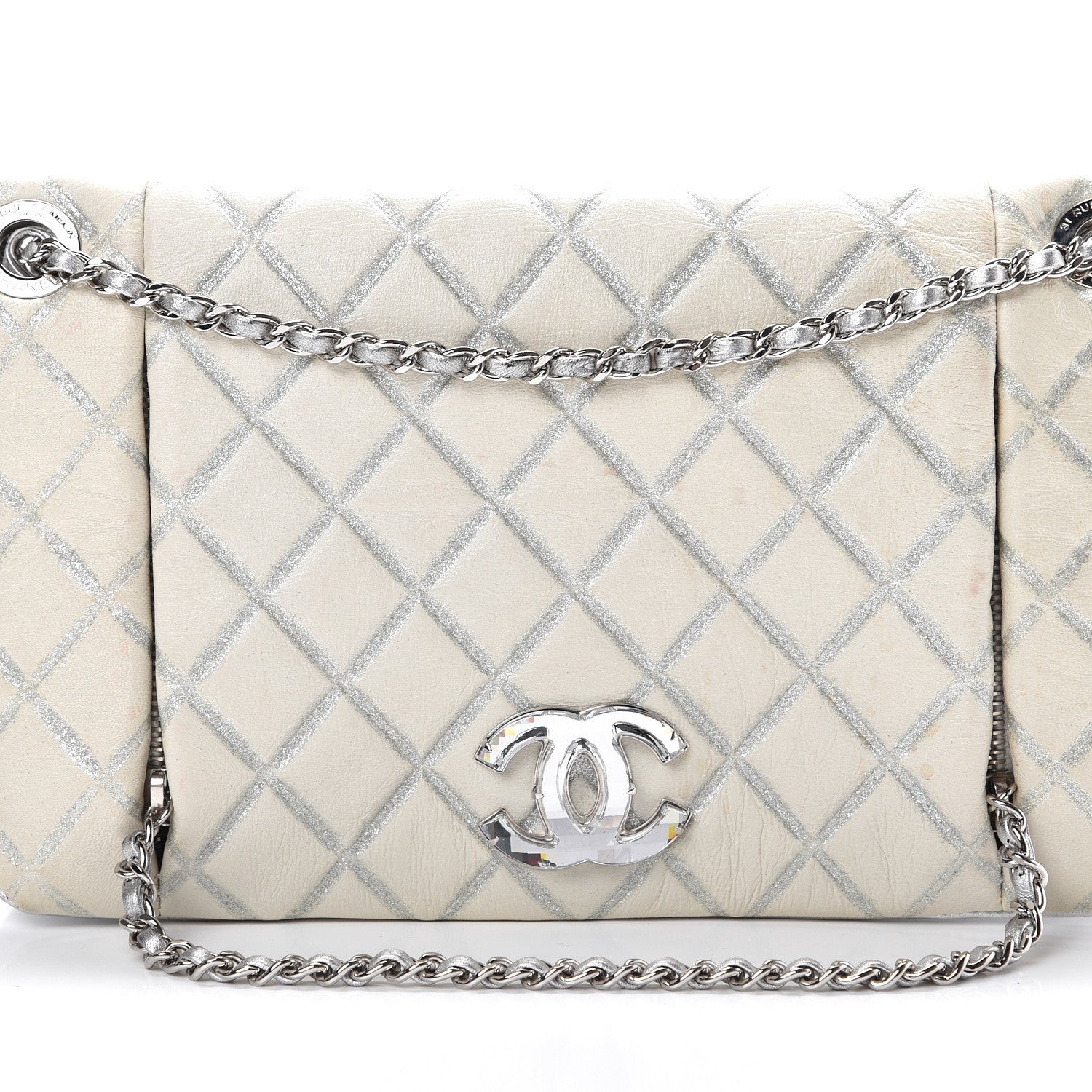 Chanel Lambskin Embossed CC Flap Shoulder Bag White 8 of 13
