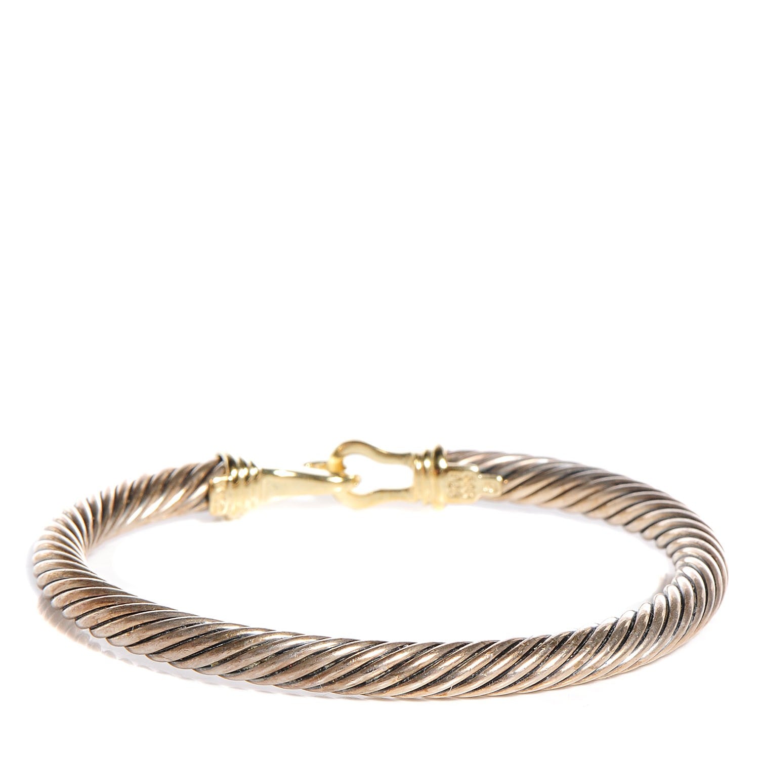 David Yurman Sterling Silver 14K Yellow Gold 5mm Cable Classic Buckle Bracelet 3 of 7