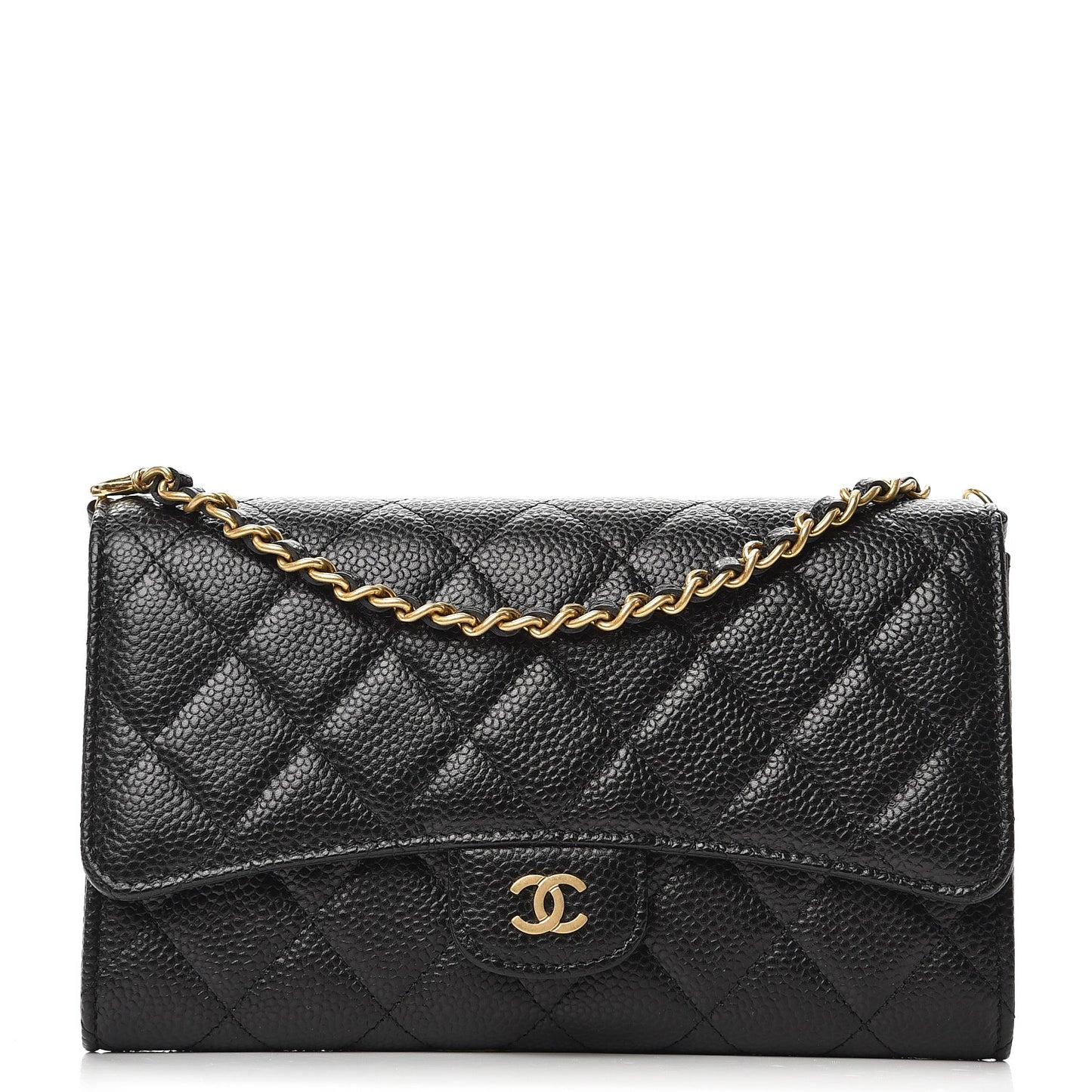Caviar Quilted Wallet With Chain Black