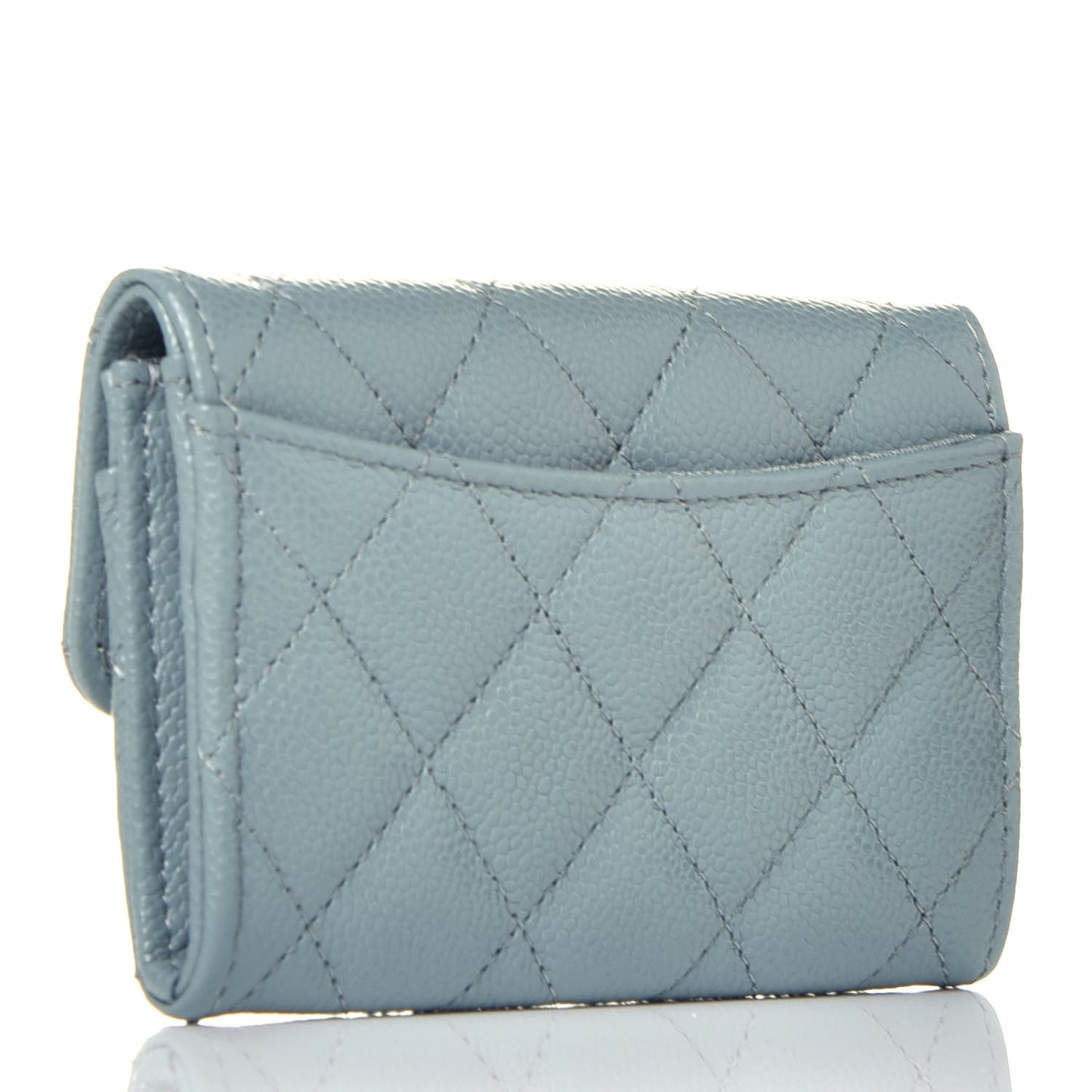Caviar Quilted Flap Card Holder Wallet Blue