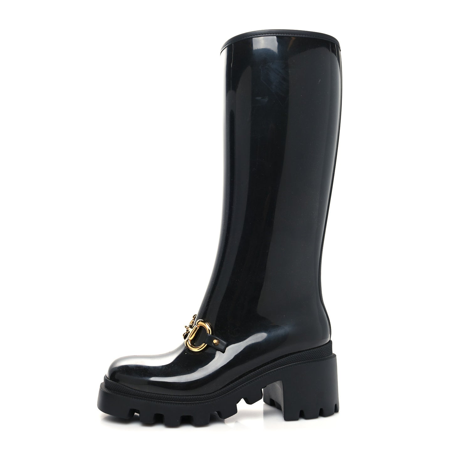 Rubber Horsebit Knee High Boots 36 Black