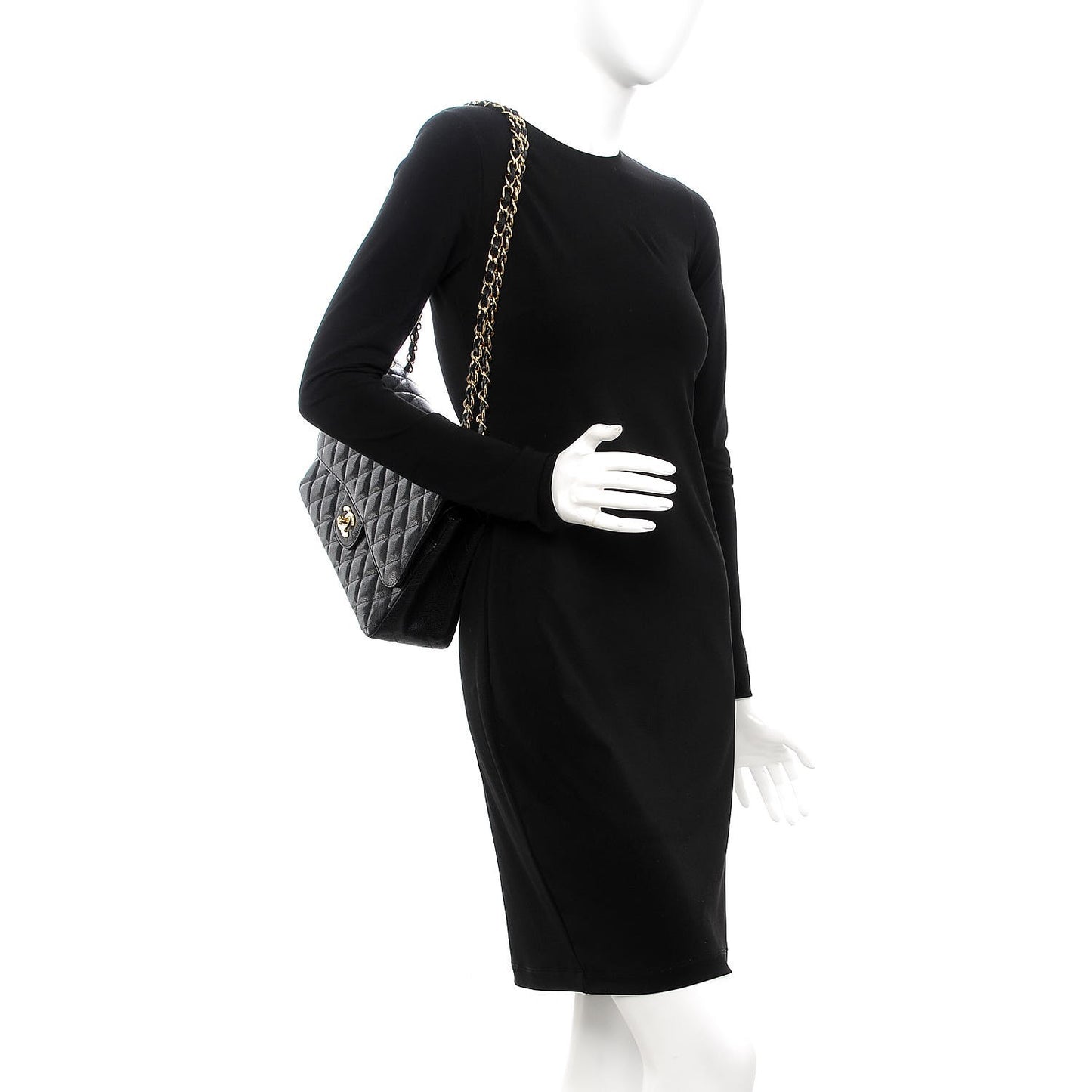 Caviar Quilted Jumbo Double Flap Black
