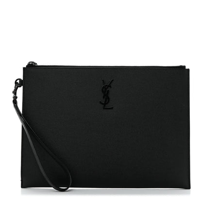 Saint Laurent Grain De Poudre Monogram Monochrome Cassandre Tablet Pouch Black 1 of 9
