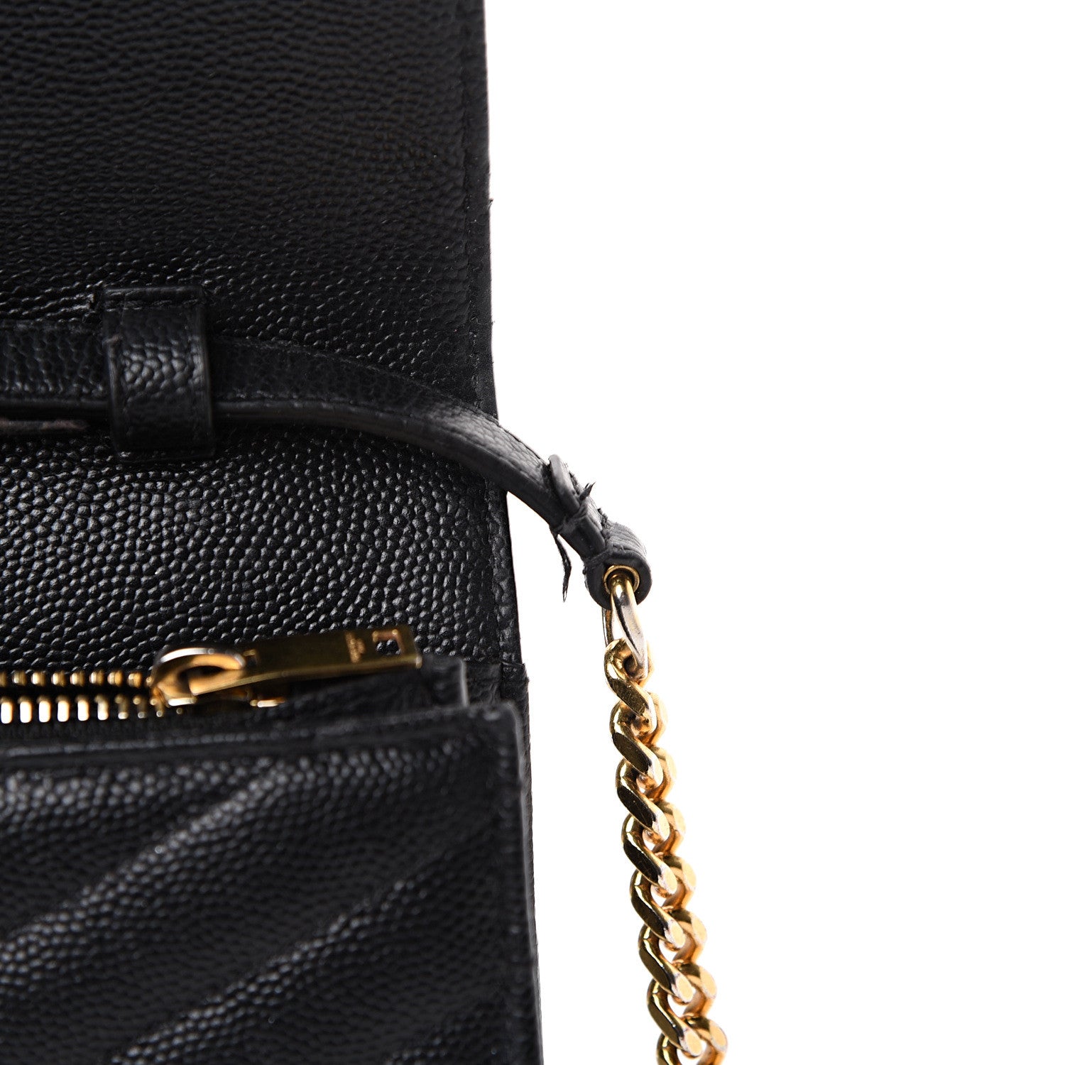 Saint Laurent Grain De Poudre Matelasse Chevron Monogram Chain Wallet Black 19 of 19