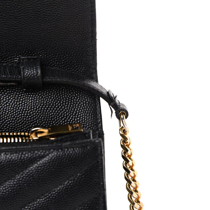 Saint Laurent Grain De Poudre Matelasse Chevron Monogram Chain Wallet Black 19 of 19