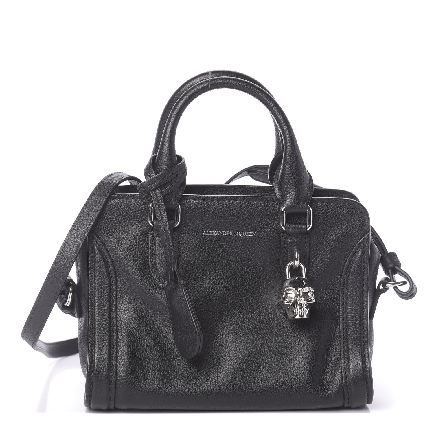 Alexander McQueen Pebbled Calfskin Mini Skull Padlock Zip Around Tote Black 1 of 10