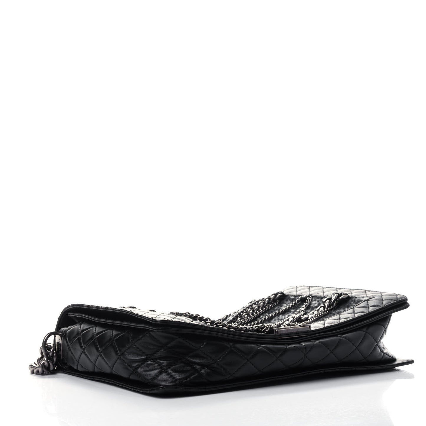 Calfskin Tweed Enchained XL Boy Flap Black