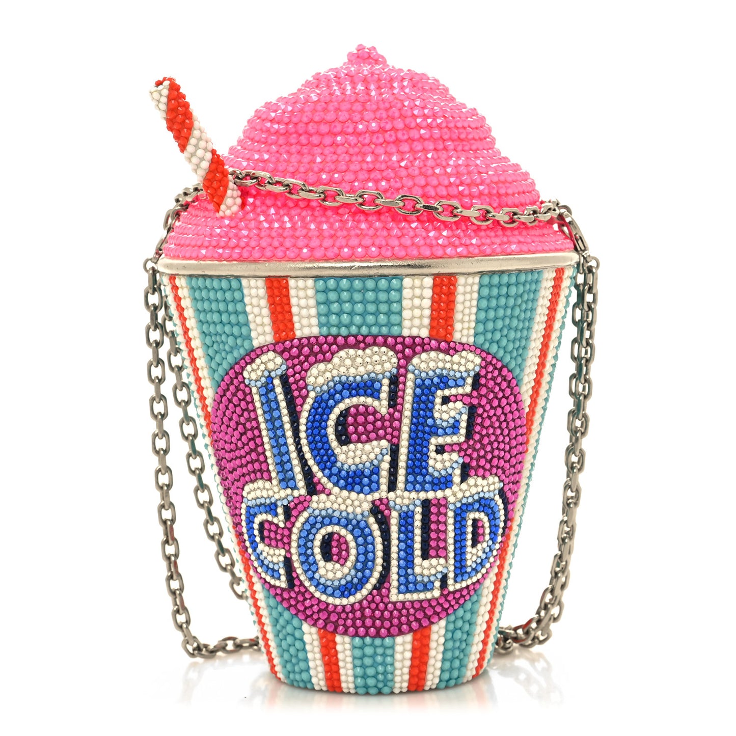 Crystal Frozen Drink Ice Cold Minaudiere Clutch Pink Multicolor