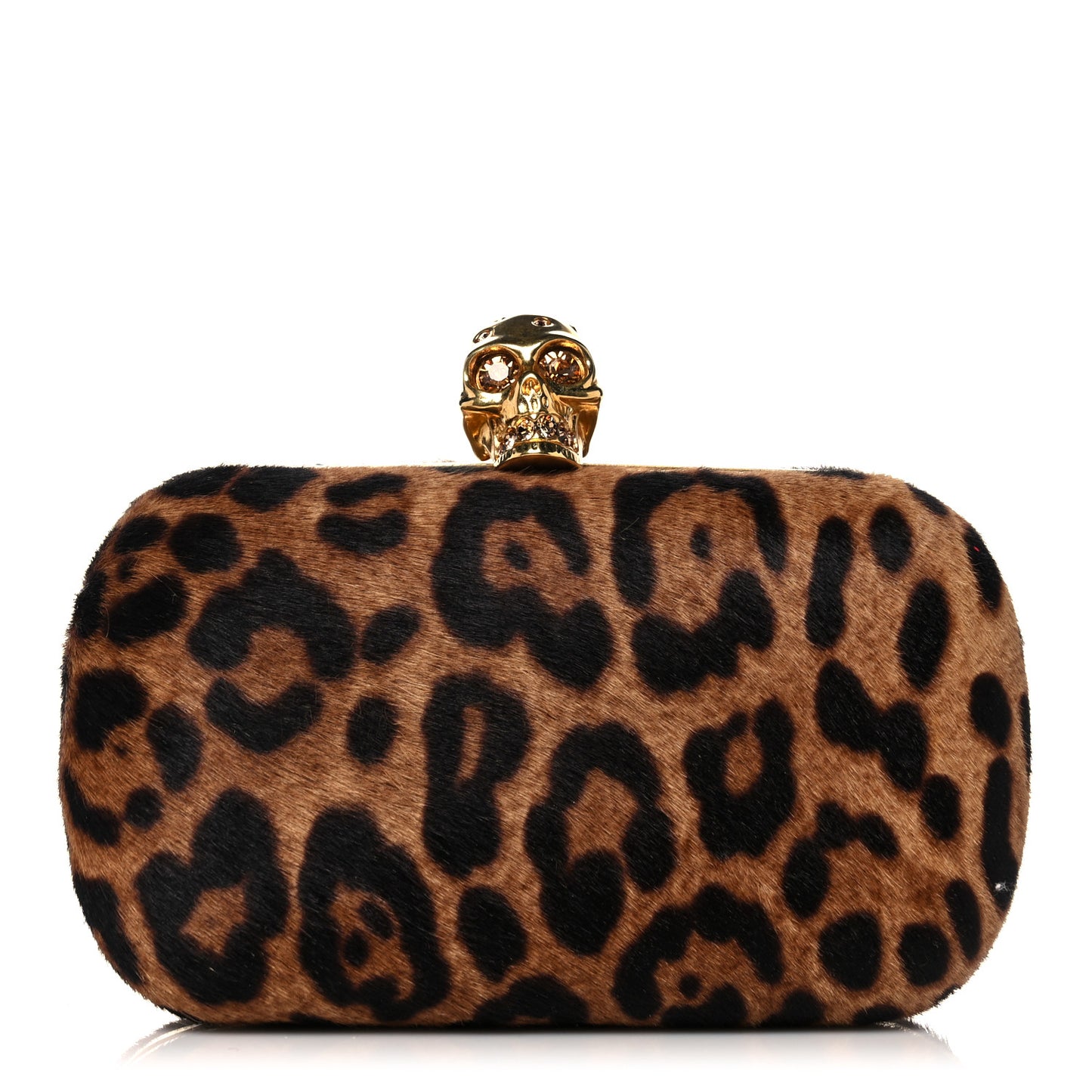 Leopard Print Calf Hair Skull Box Clutch