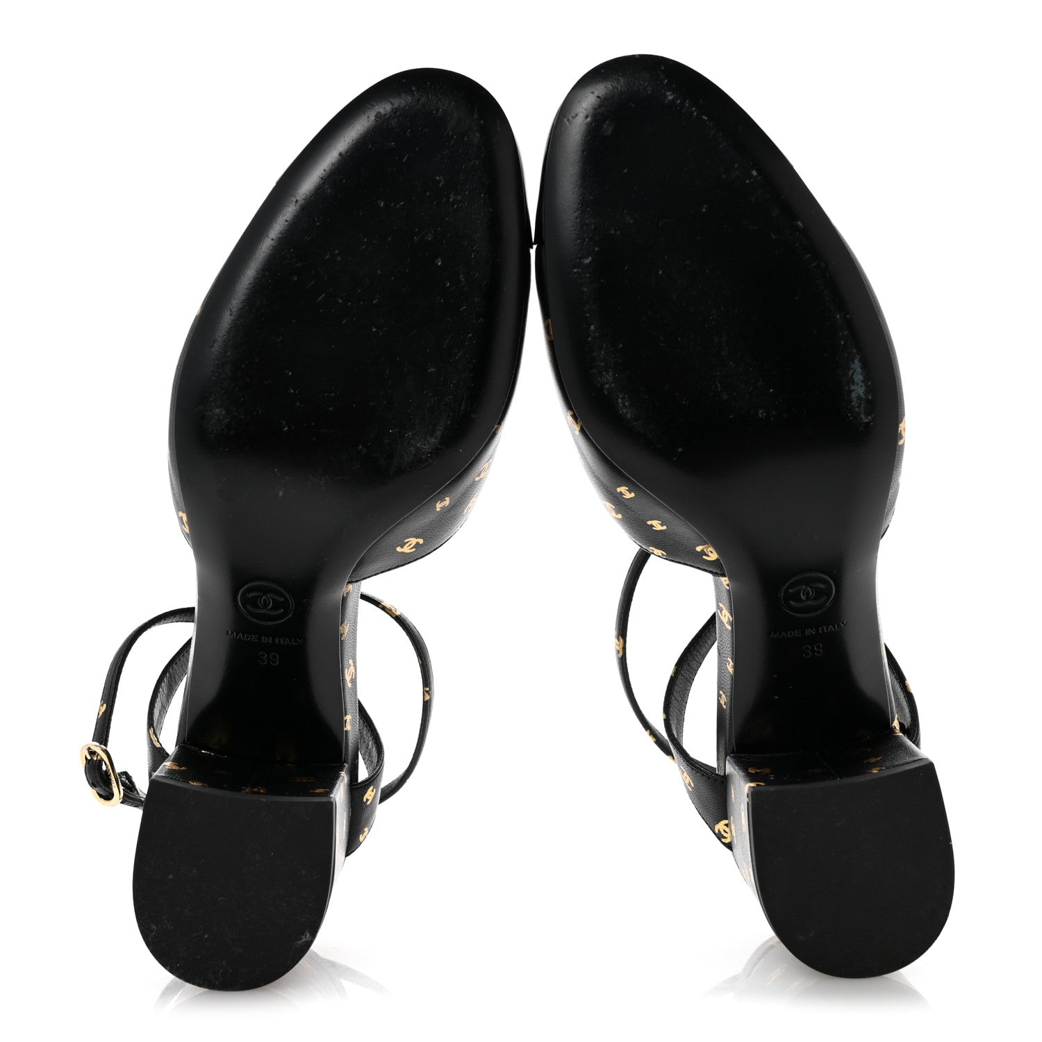 Chanel Printed Lambskin Patent Calfskin CC Slingbacks 39 Black Gold 6 of 11