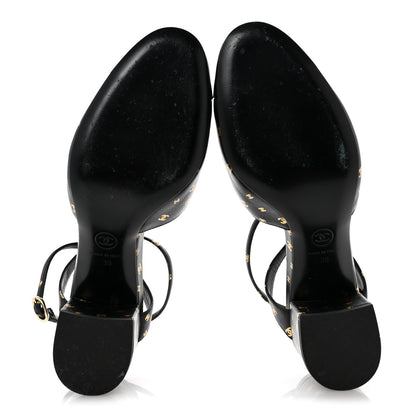 Chanel Printed Lambskin Patent Calfskin CC Slingbacks 39 Black Gold 6 of 11