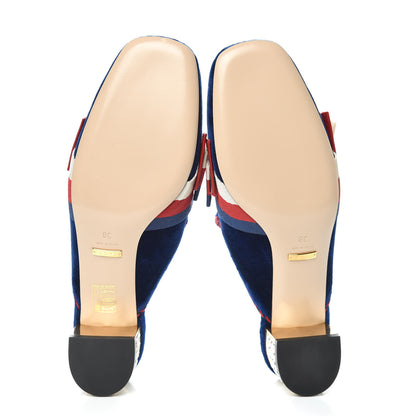 Gucci Velvet Crystal Sylvie Bow Mules 38 Cobalt Blue 5 of 9