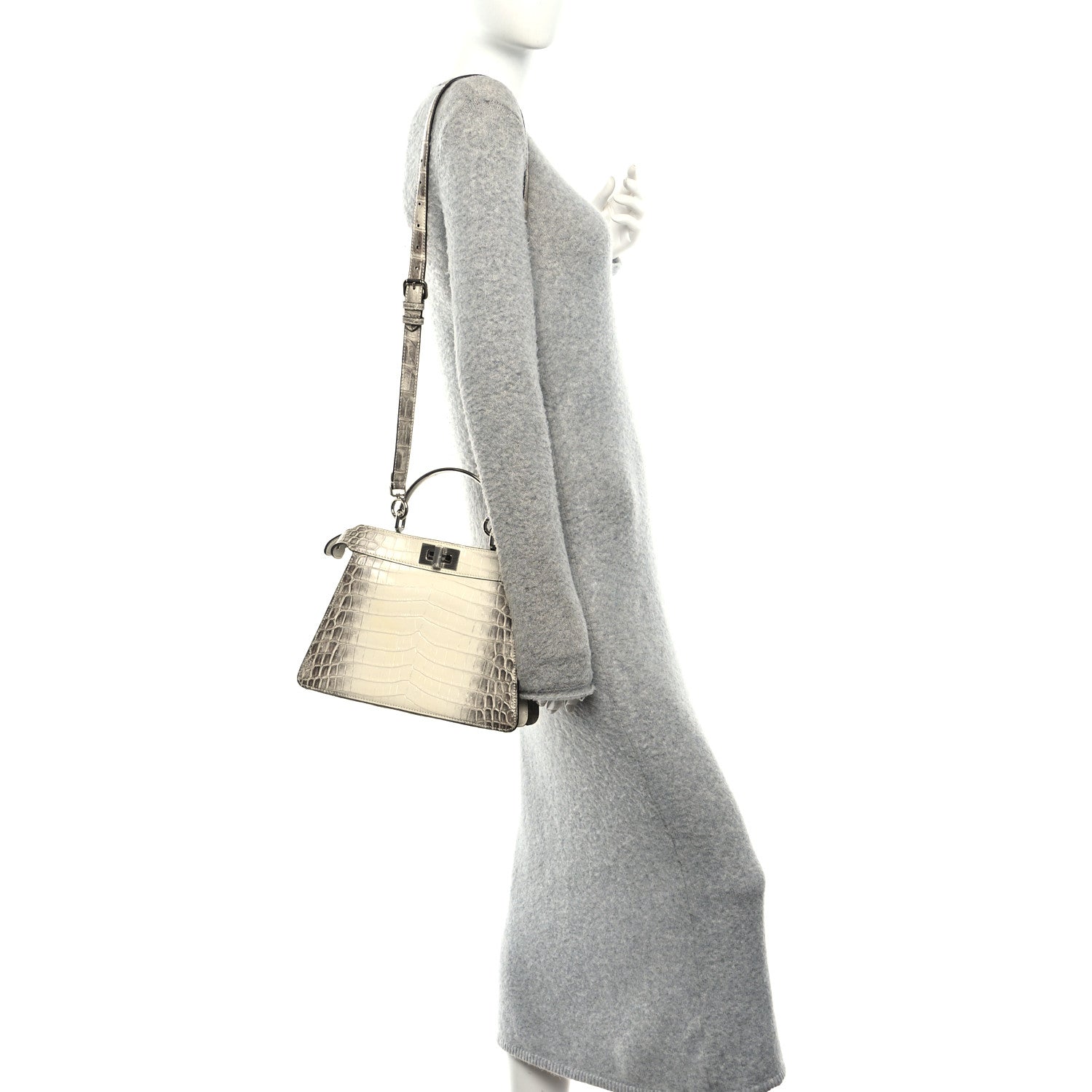 Fendi Shiny Crocodile Small Peekaboo I SEE U Satchel White 2 of 10