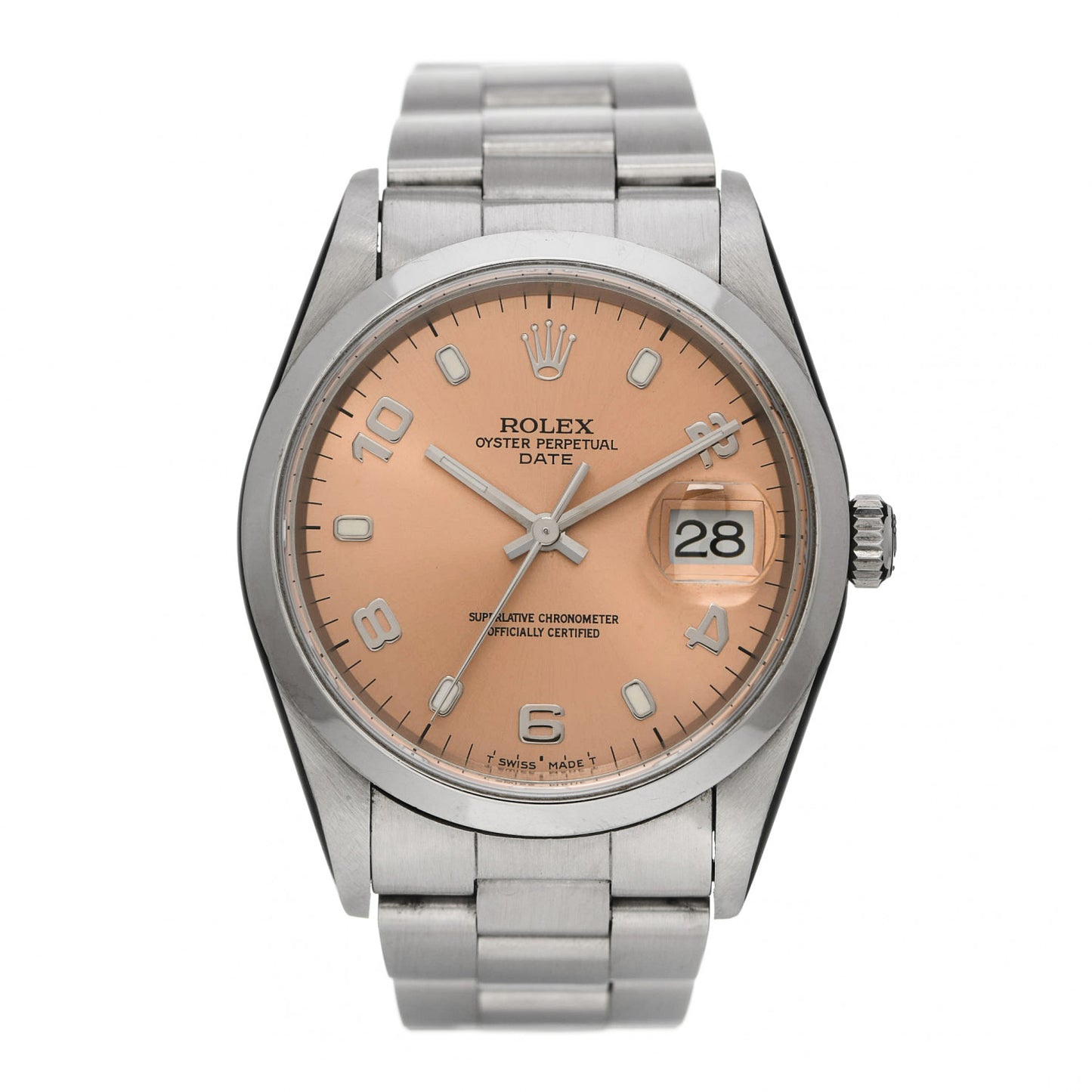 Stainless Steel 34mm Oyster Perpetual Date Watch Pink 15200