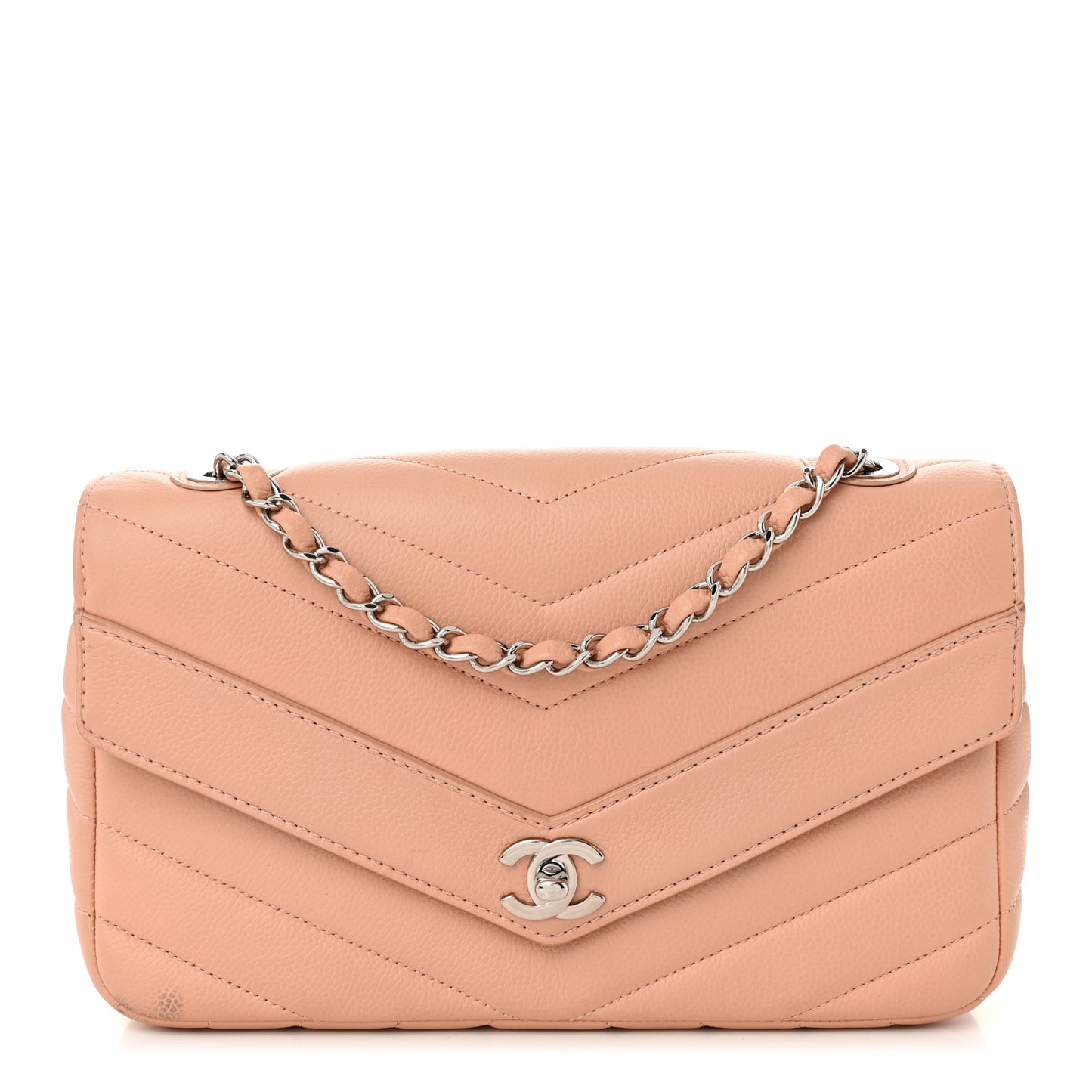 Caviar Chevron Quilted Single Flap Light Pink
