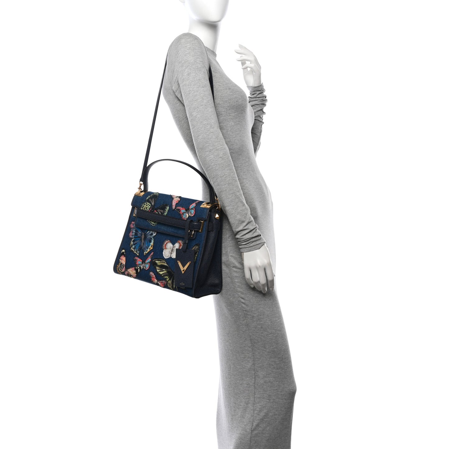 Denim Butterfly Embroidered My Rockstud Frame Bag Light Denim Multicolor