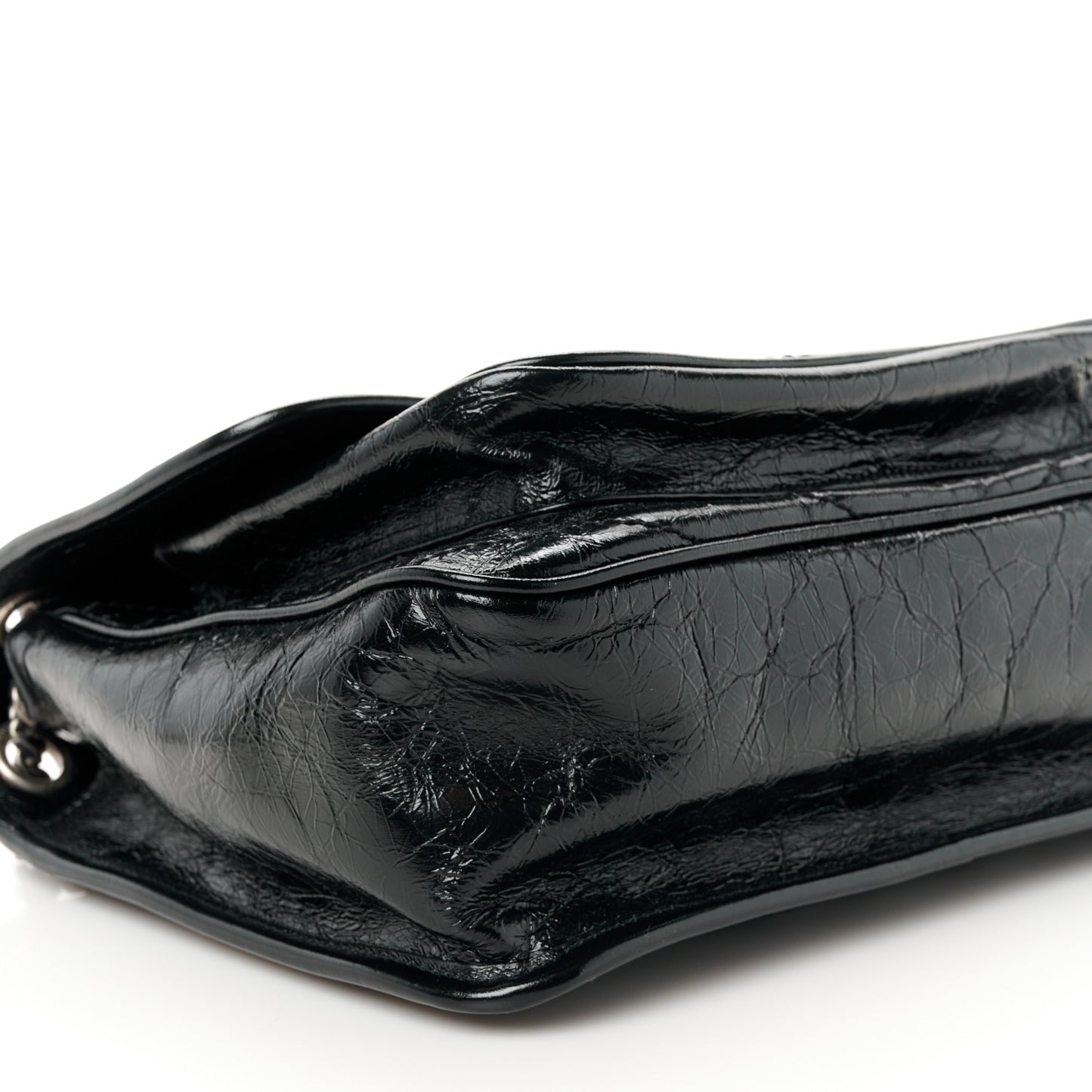 Crinkled Calfskin Matelasse Monogram Medium Niki Chain Satchel Black