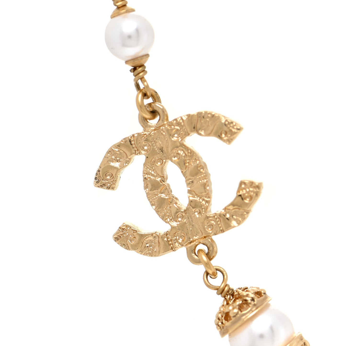 Pearl Crystal Textured CC Short Necklace Gold