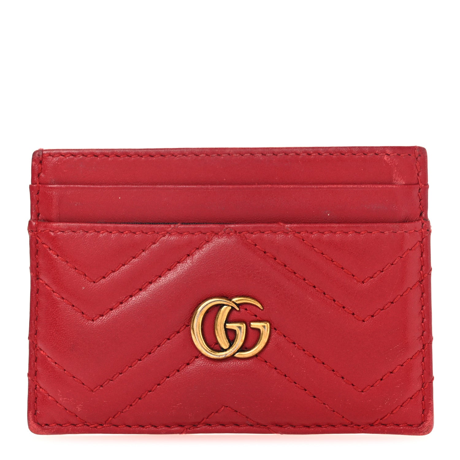 Gucci Calfskin Matelasse GG Marmont Card Holder Hibiscus Red 1 of 8