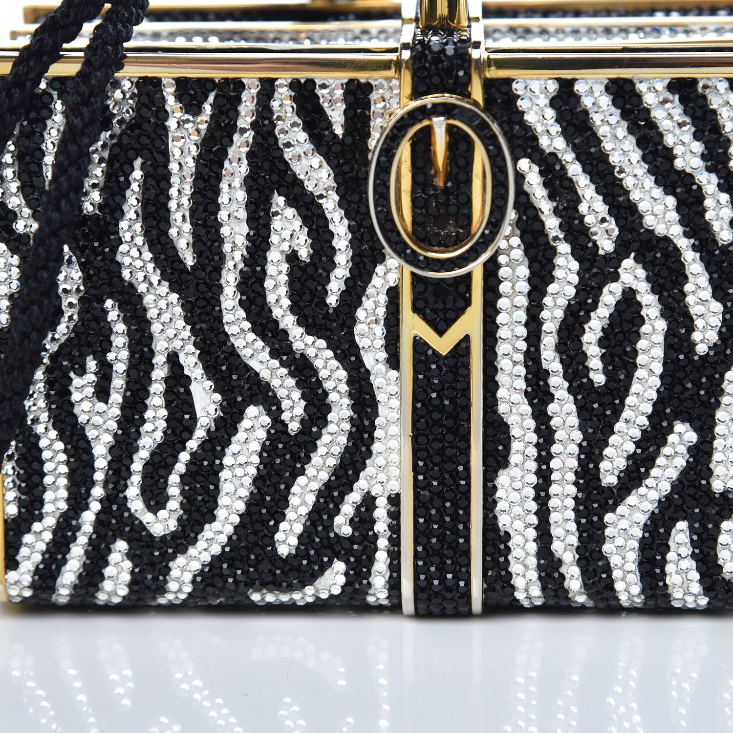 Judith Leiber Swarovski Crystal Zebra Miniaudiere Clutch Black Silver 8 of 17