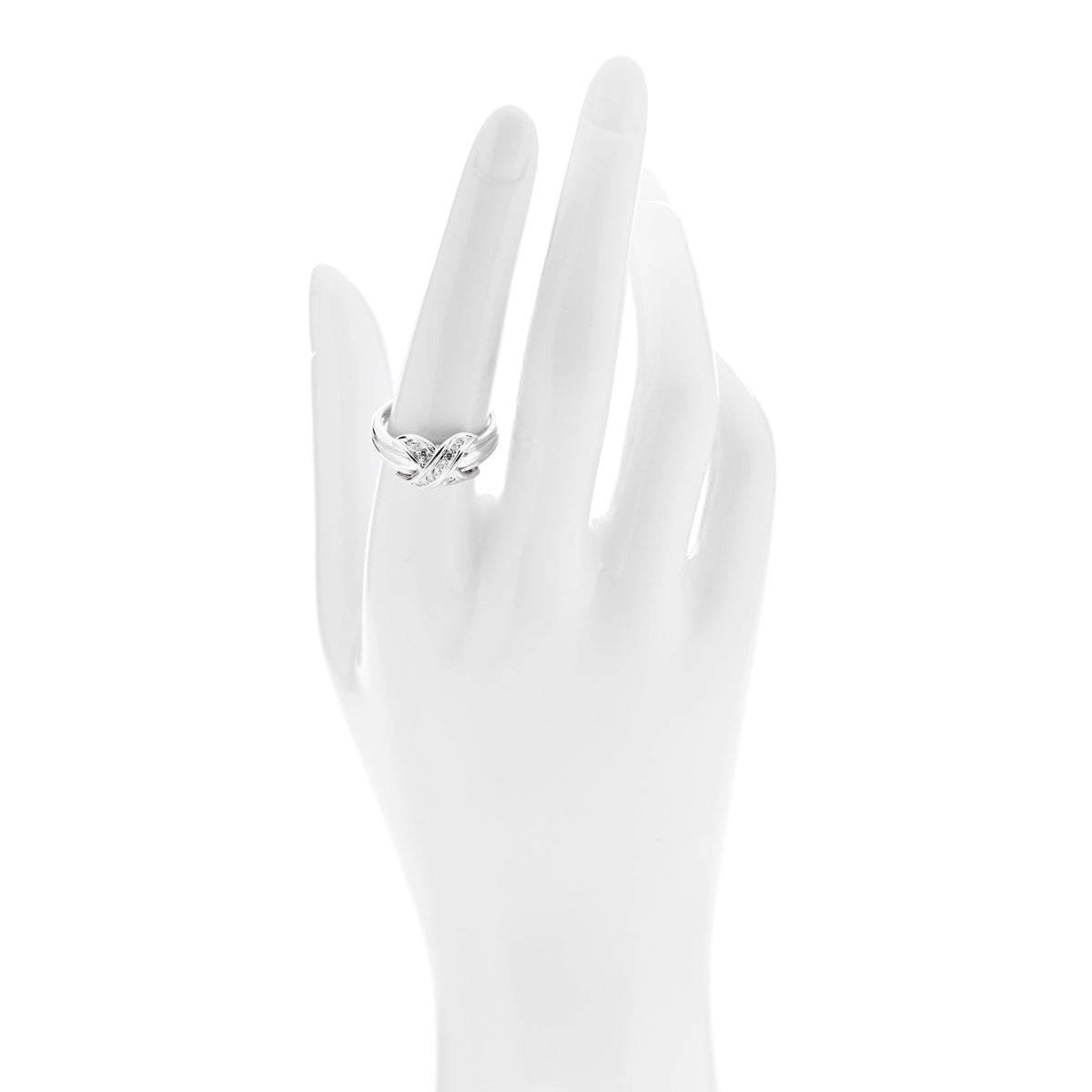 Tiffany 18K White Gold Diamond Signature X Ring 56 7.5 2 of 5