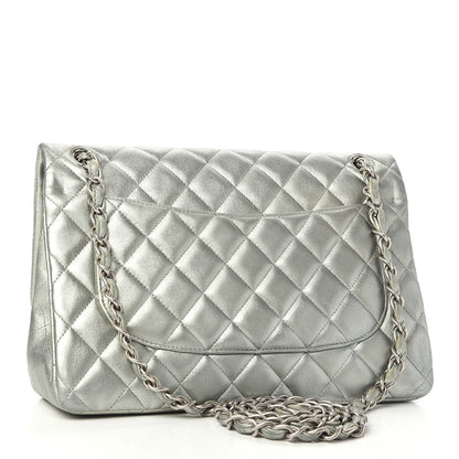 Chanel Metallic Lambskin Quilted Jumbo Double Flap Green 3 of 12