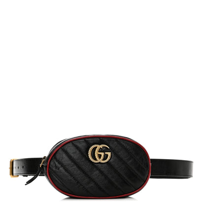 Gucci Azalea Calfskin Matelasse Diagonal Torchon GG Marmont Belt Bag 95 38 Black Romantic Cerise 1 of 11