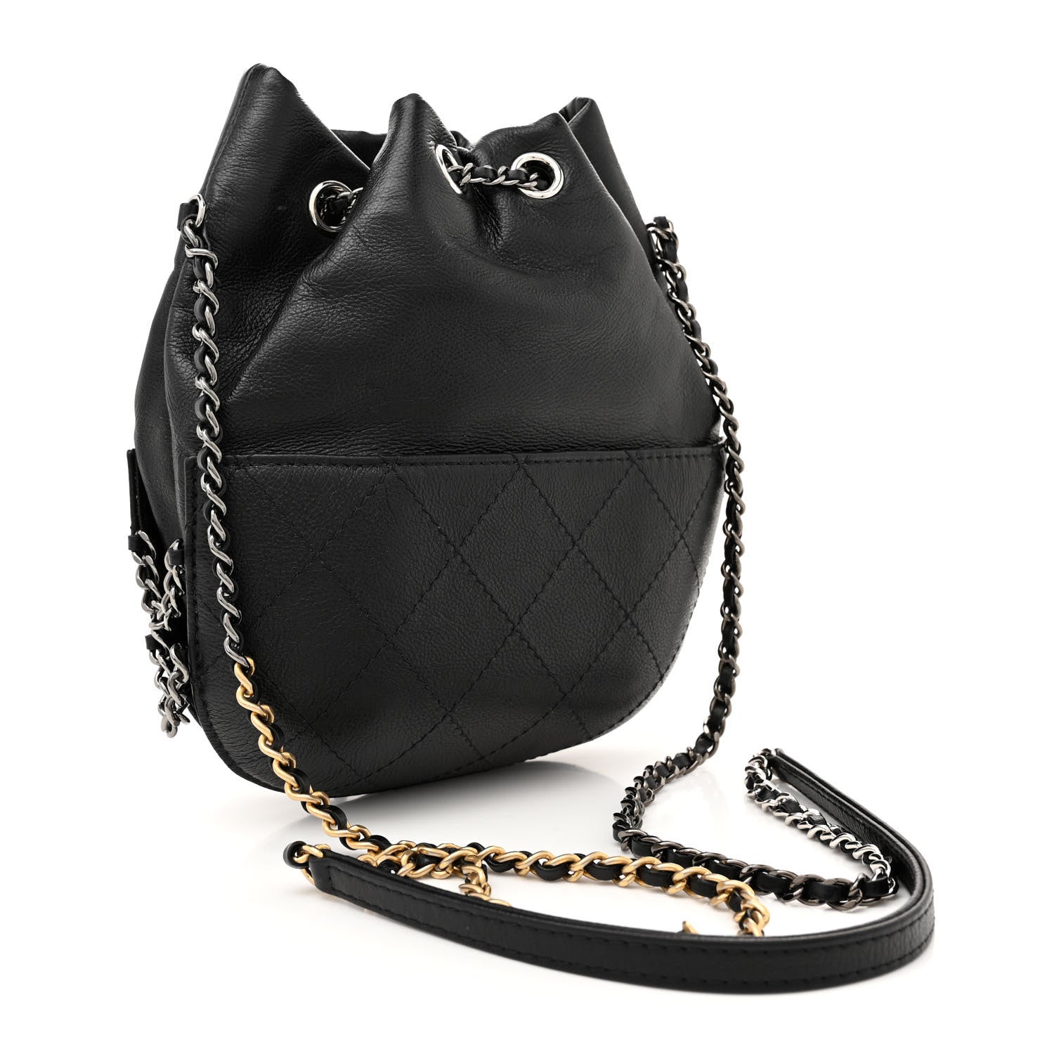 Chanel Aged Calfskin Quilted Small Gabrielle Bucket Black 3 of 10