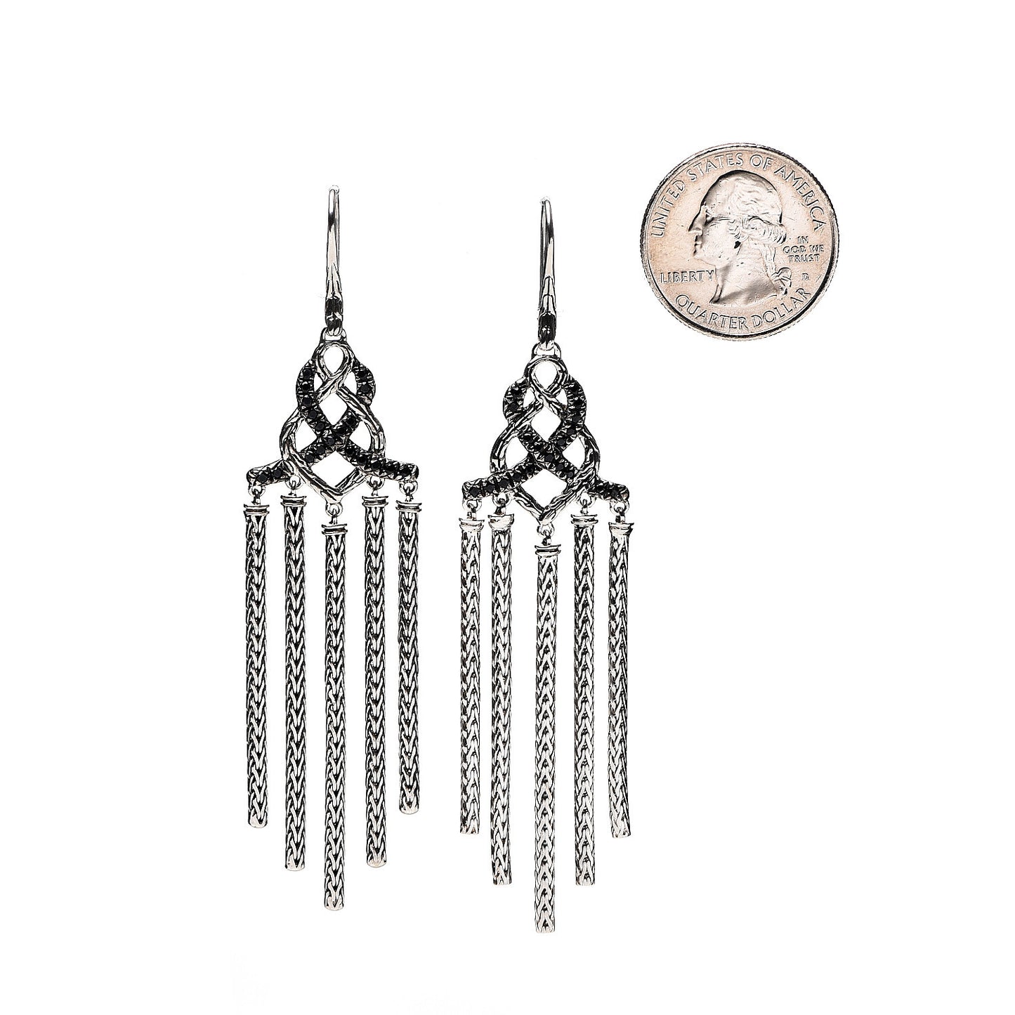 Sterling Silver Black Sapphire Classic Chain Chandelier Earrings
