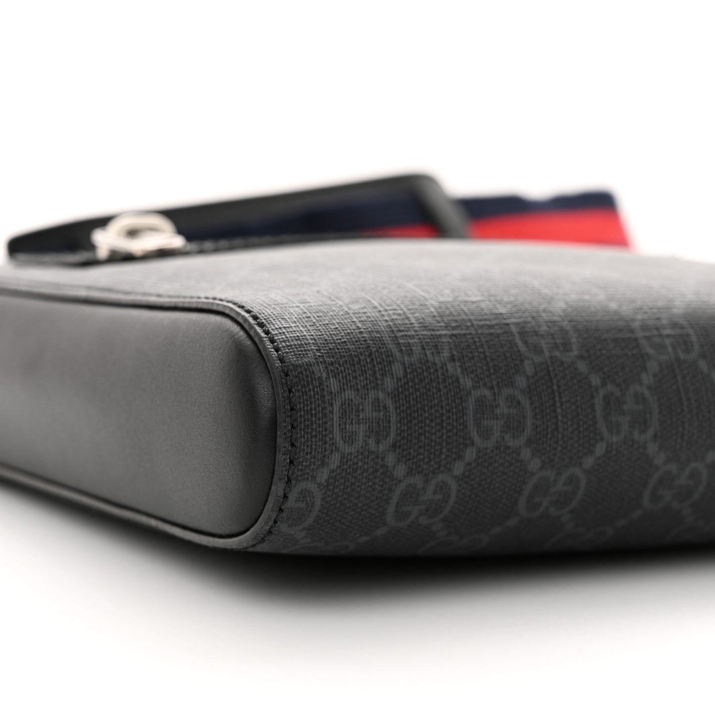 GG Supreme Monogram Web Small Flat Messenger Bag Black Grey