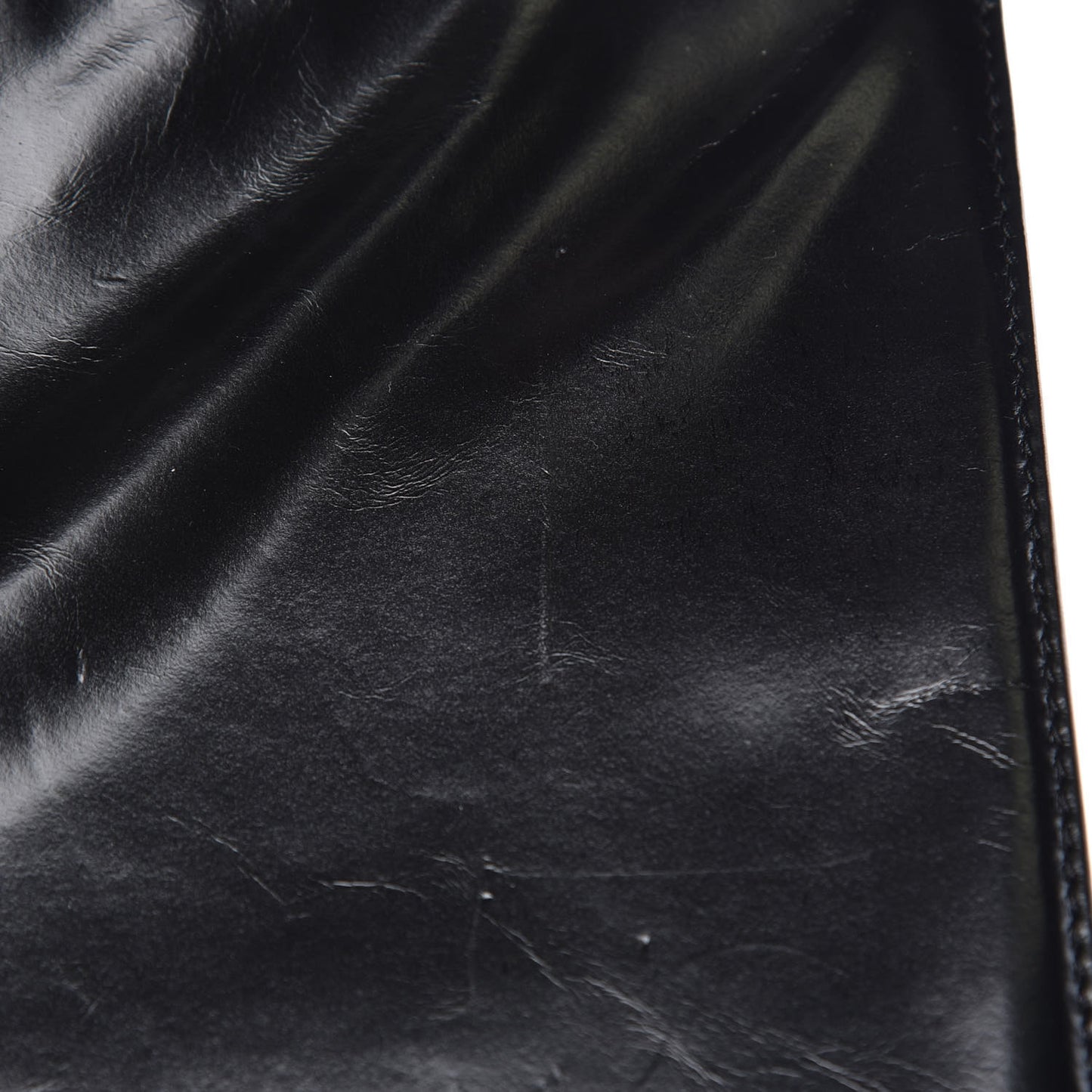 Glazed Calfskin Quilted Large Boy Flap Black