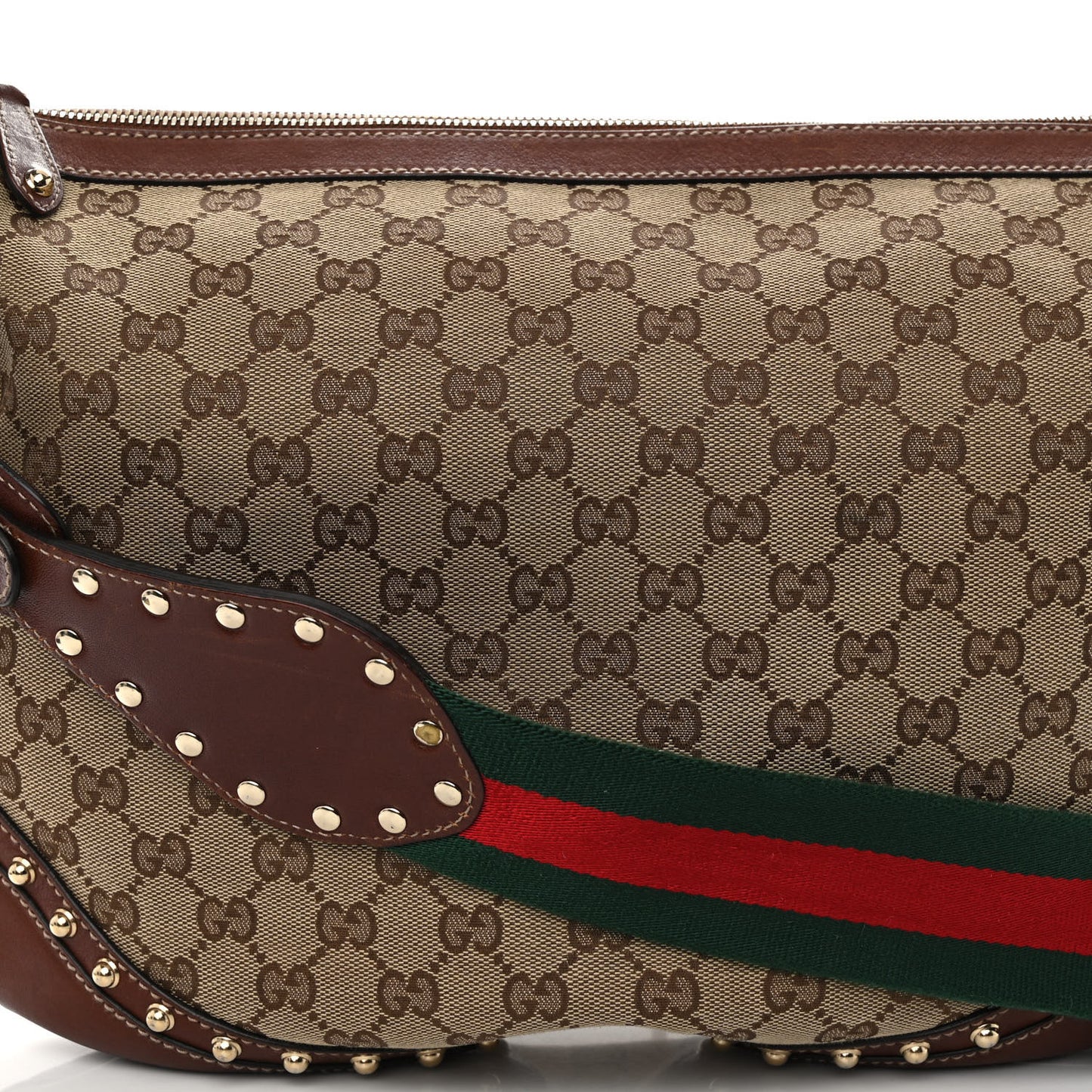 Monogram Web Studded Pelham Shoulder Bag Dark Brown