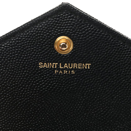 Saint Laurent Grain De Poudre Matelasse Chevron Monogram Chain Wallet Black 6 of 11