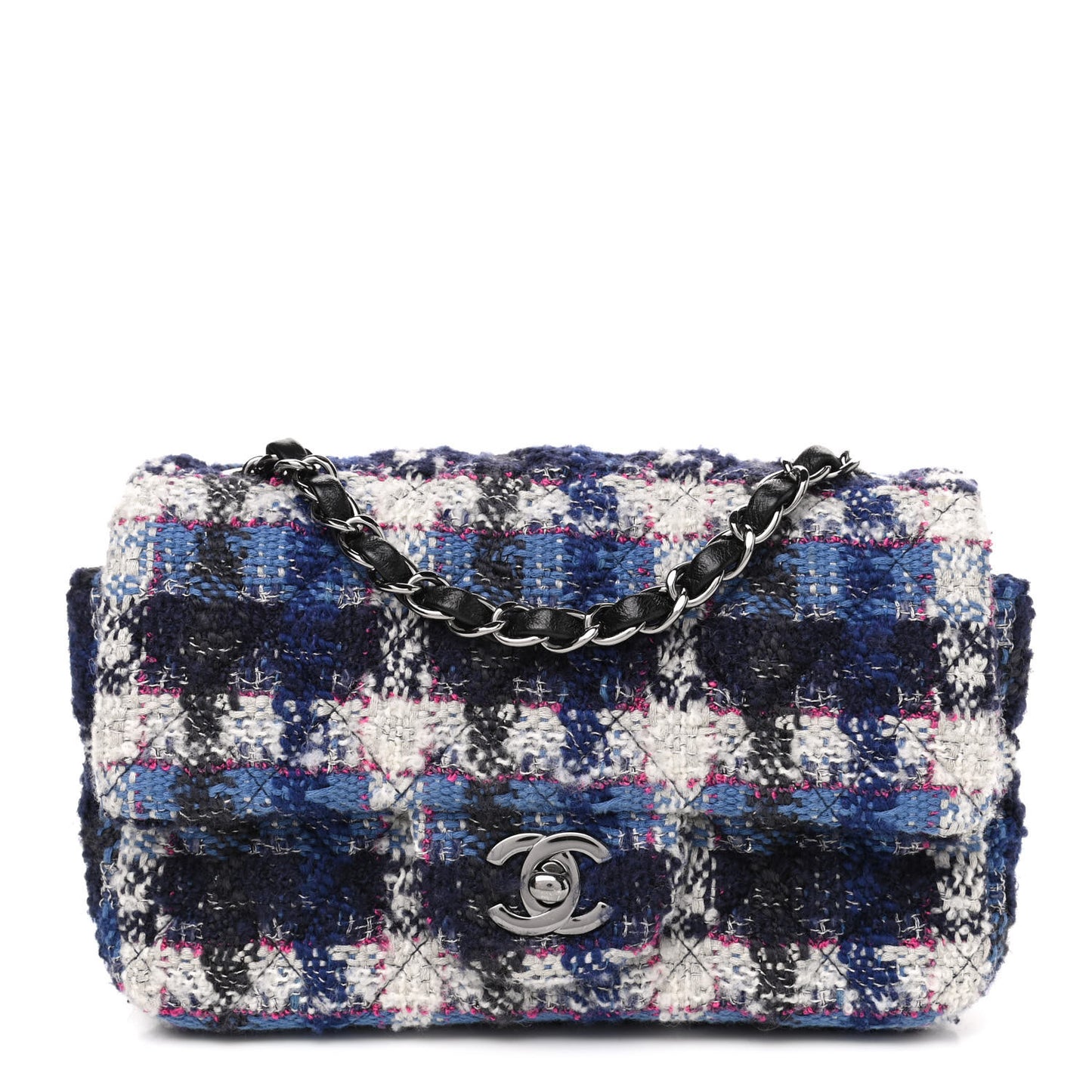 Tweed Quilted Mini Rectangular Flap Blue Multicolor