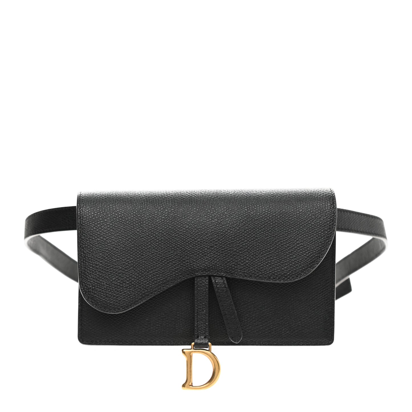 Grained Calfskin Saddle Belt Clutch Black