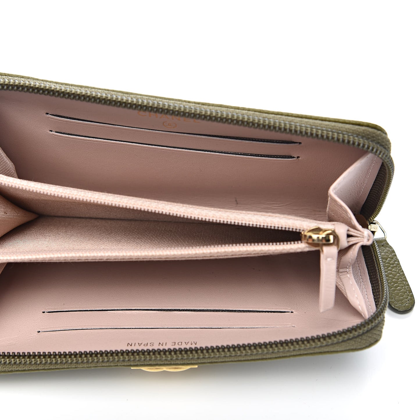 Caviar Quilted Boy Small Zip Around Wallet Khaki