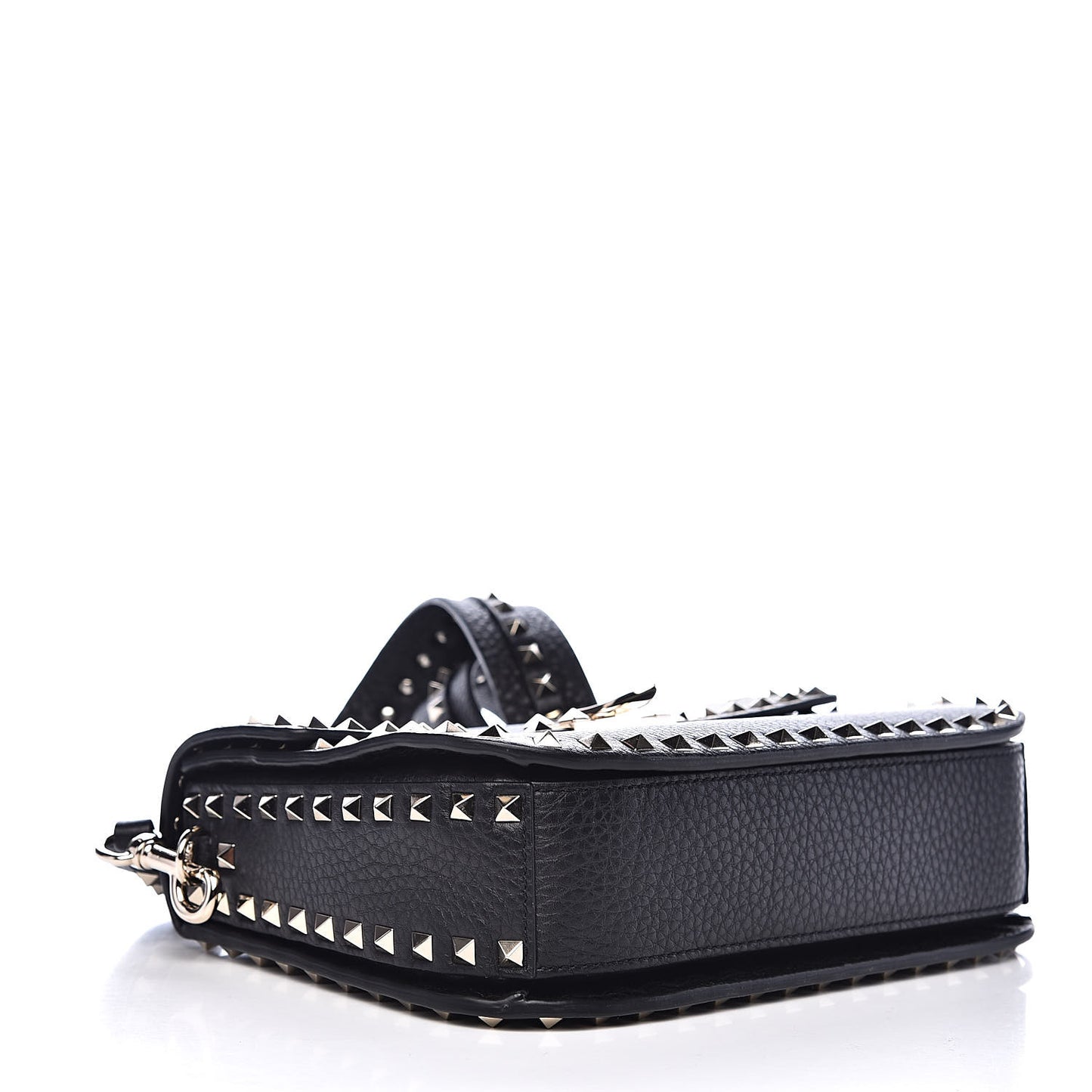 Pebbled Calfskin Medium Rockstud Flap Saddle Bag Black