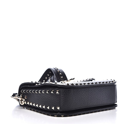 Valentino Garavani Pebbled Calfskin Medium Rockstud Flap Saddle Bag Black 4 of 9
