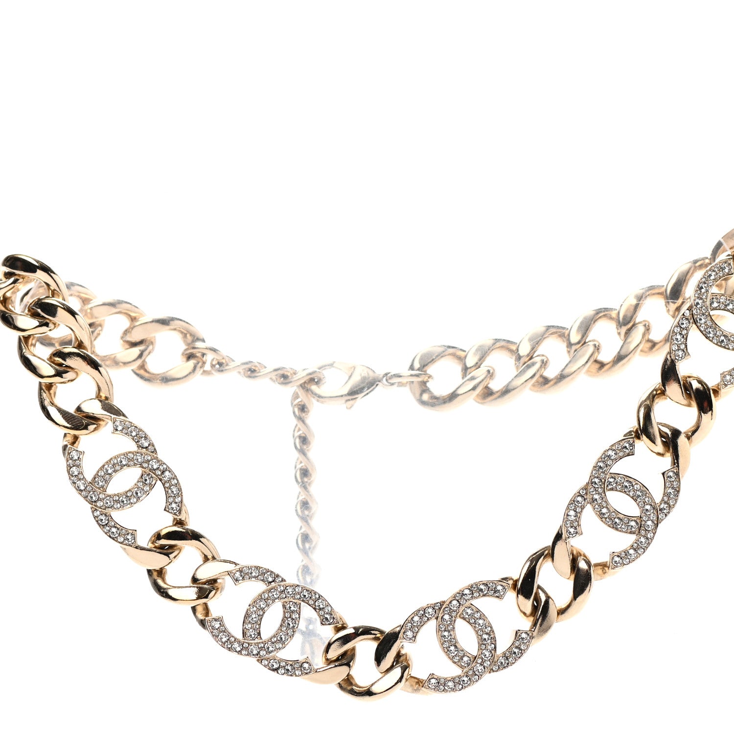 Chanel Crystal CC Chain Link Choker Necklace Gold 1 of 5