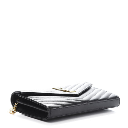 Saint Laurent Grain De Poudre Matelasse Chevron Monogram Chain Wallet Black 4 of 10