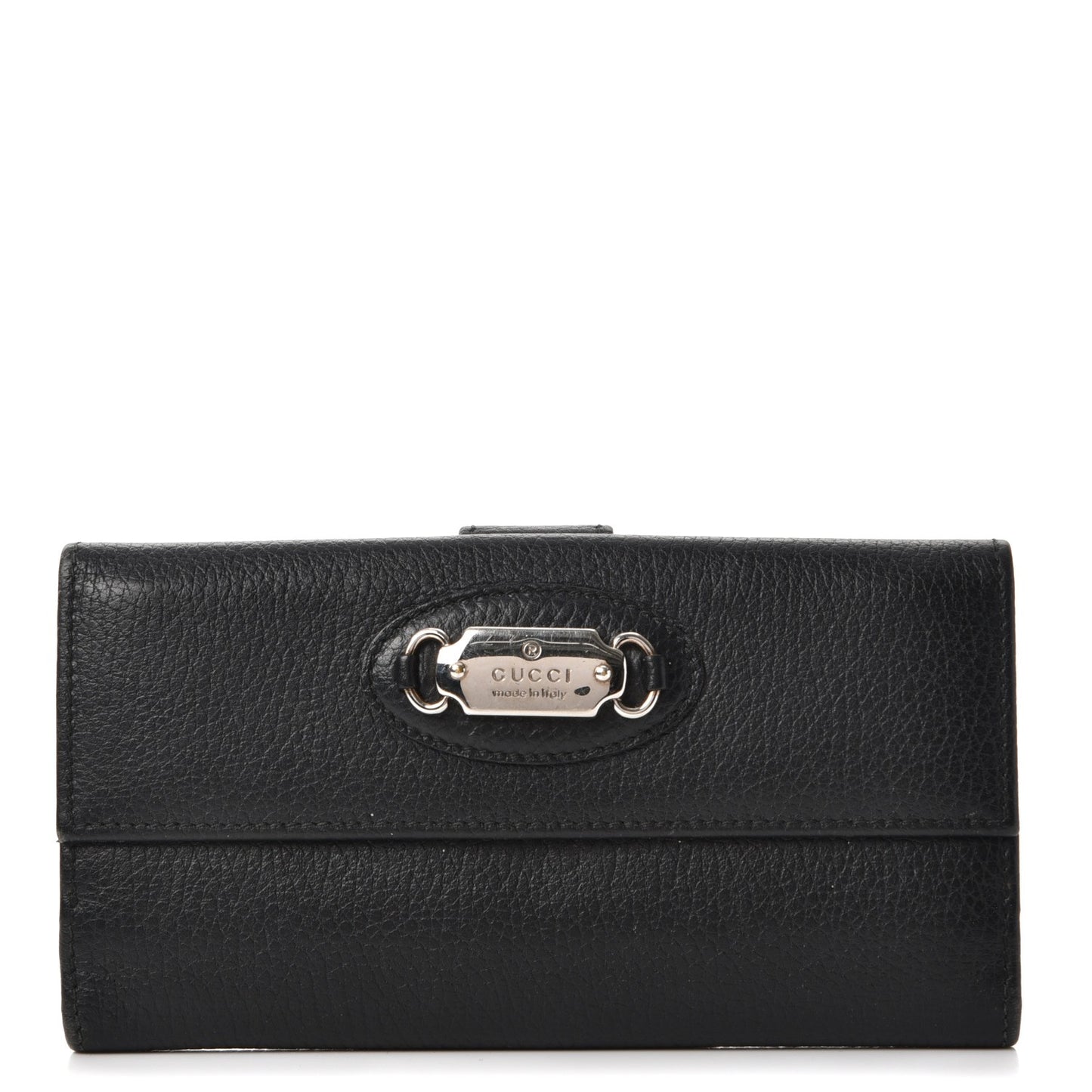 Dollar Calfskin Punch Continental Flap Wallet Black