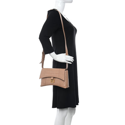 Balenciaga Extra Supple Calfskin Crocodile Embossed XS Downtown Shoulder Bag Nude Beige 2 of 17