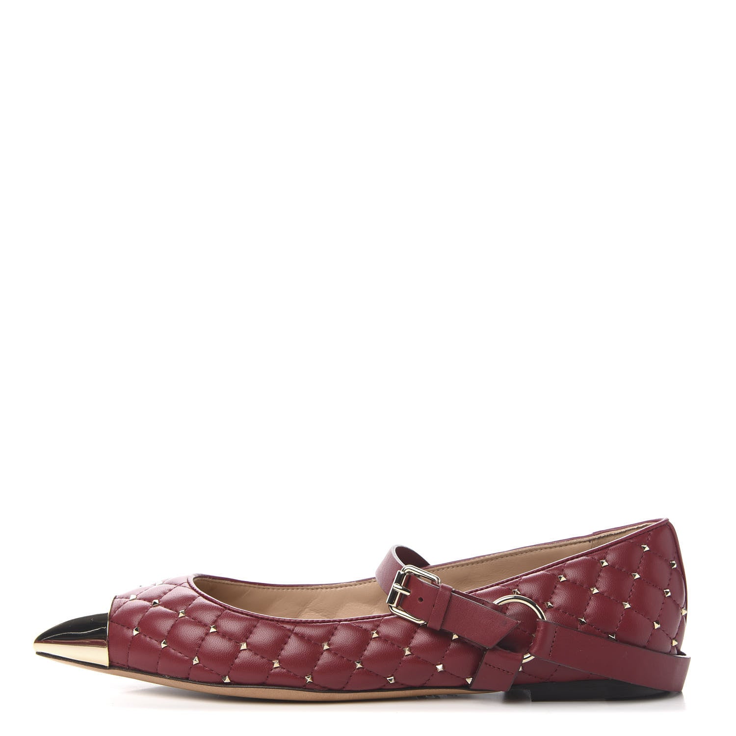 Valentino Garavani Lambskin Rockstud Spike Captoe Ballerina Flats 38 Rubin Gold 1 of 9