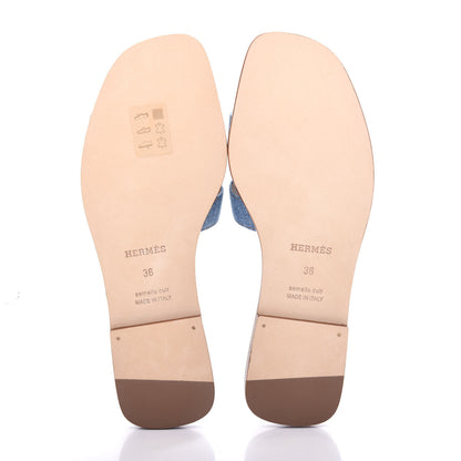 Hermes Denim Canvas Oran Sandals 36 Bleu Clair 6 of 11