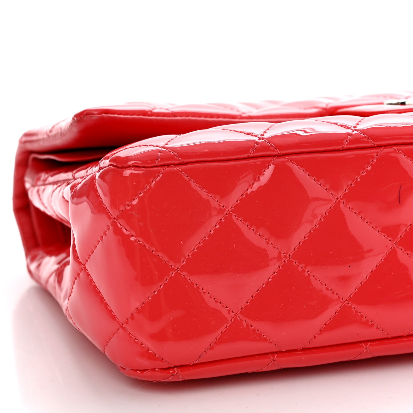 Patent Calfskin Quilted Medium Double Flap Red